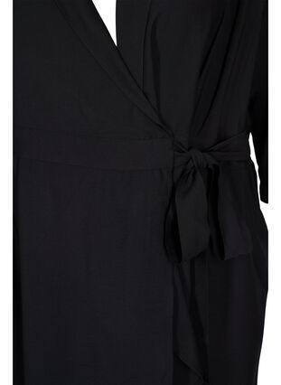 Robe cache-cœur en viscose avec manches 3/4, Black, Packshot image number 2