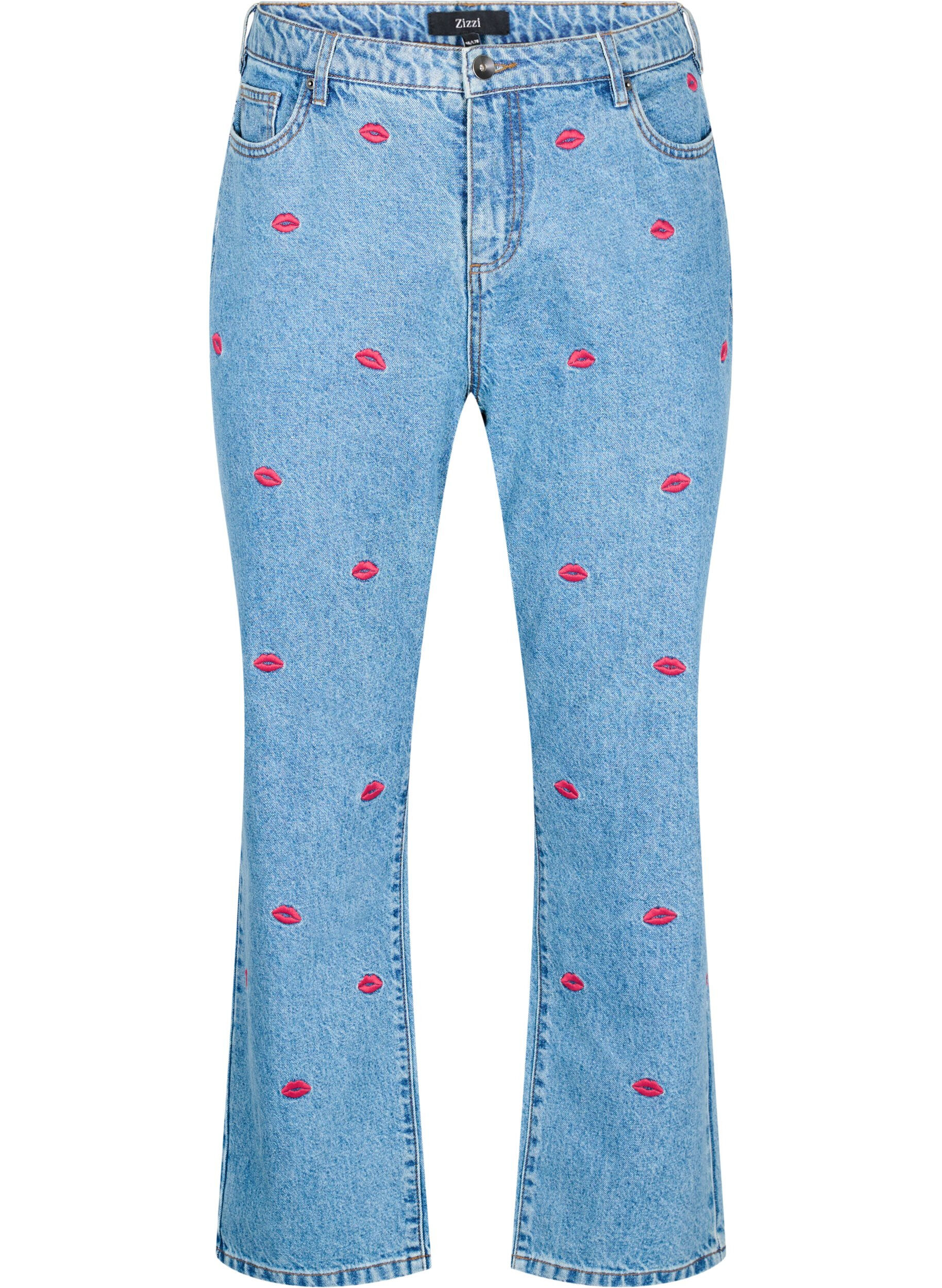 Zizzi Jean Gemma &agrave; taille haute et &agrave; d&eacute;cor l&egrave;vres, Bleu, Packshot image number 0