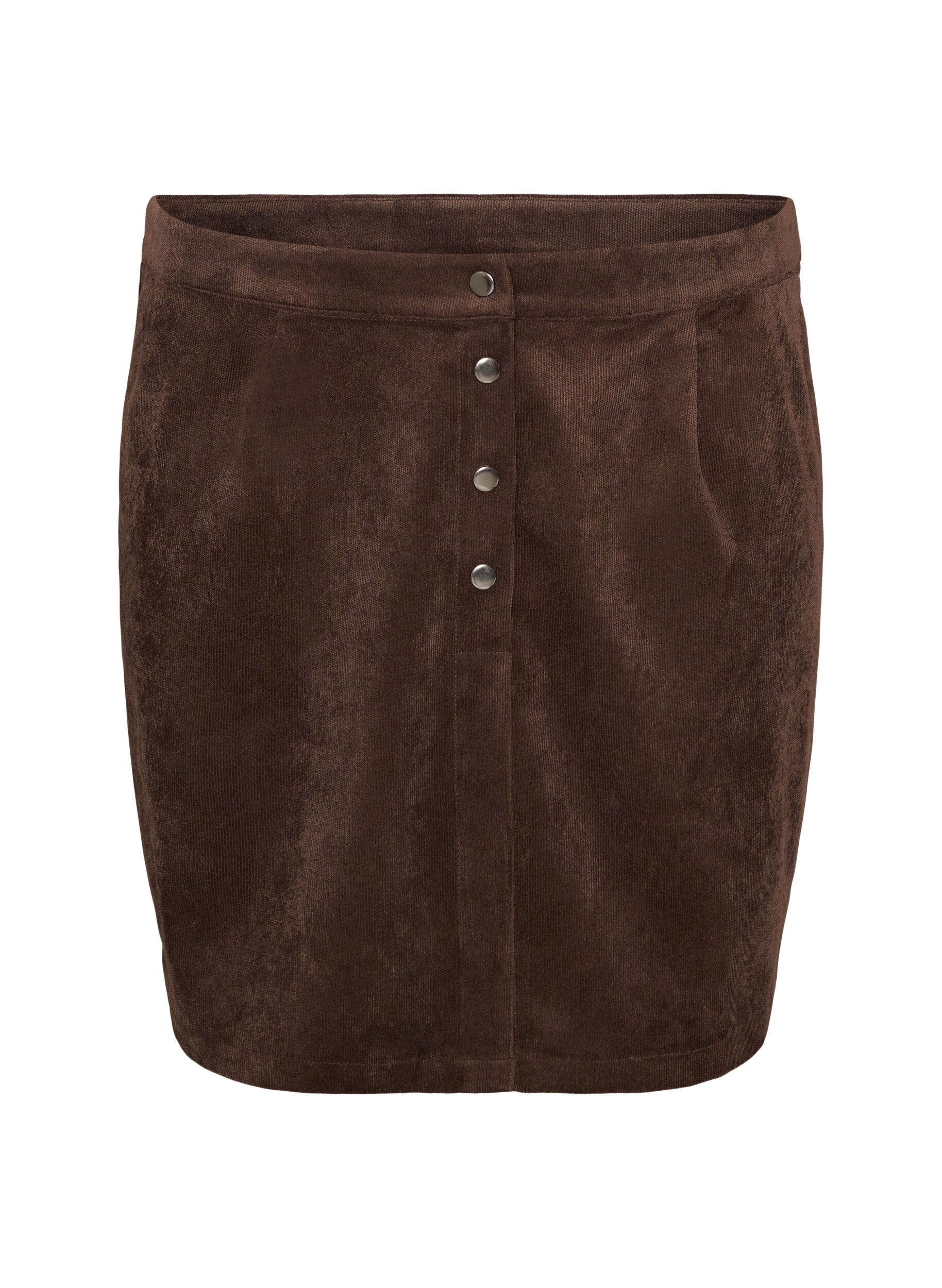 ZizziKorte corduroy rok met drukknopen, Bruin, Packshot image number 0
