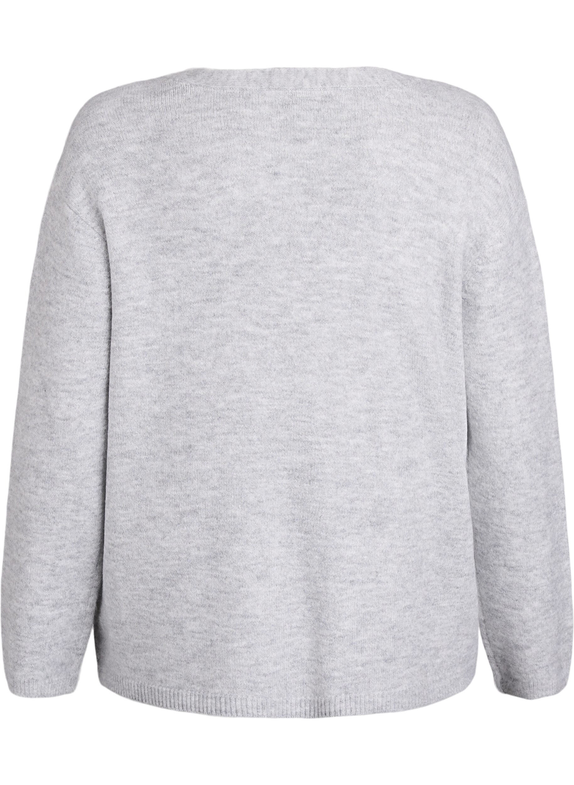 ZizziCardigan met V-hals en geborduurde bloemen, Grijs, Packshot image number 1