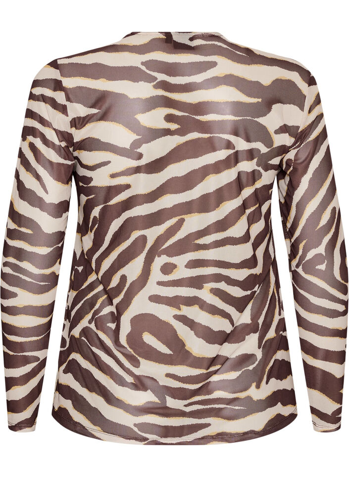 Mesh blouse met print, Bruin, Packshot image number 1