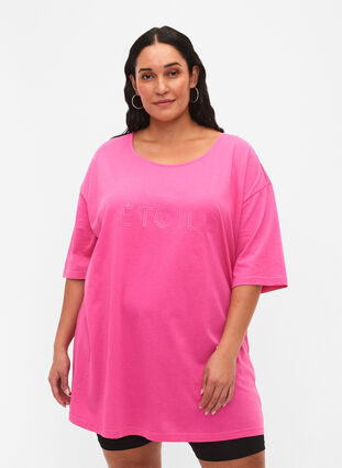 T-shirt oversize en coton avec imprimé, Shocking Pink ÉTOILÉ, Model image number 0