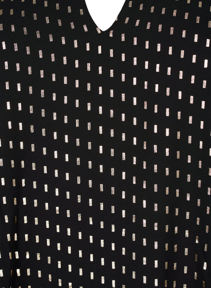 Jurk met lange mouwen en folieprint, Black w. Gold, Packshot image number 2