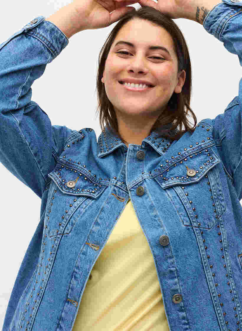 Veste en jean avec rivets bruts, Blue denim, Model image number 2