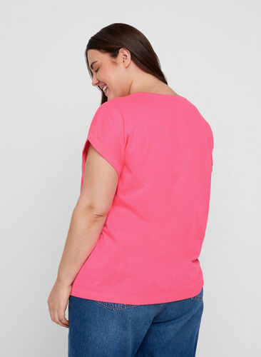 T-shirt fluo en coton, Neon Pink, Model image number 1