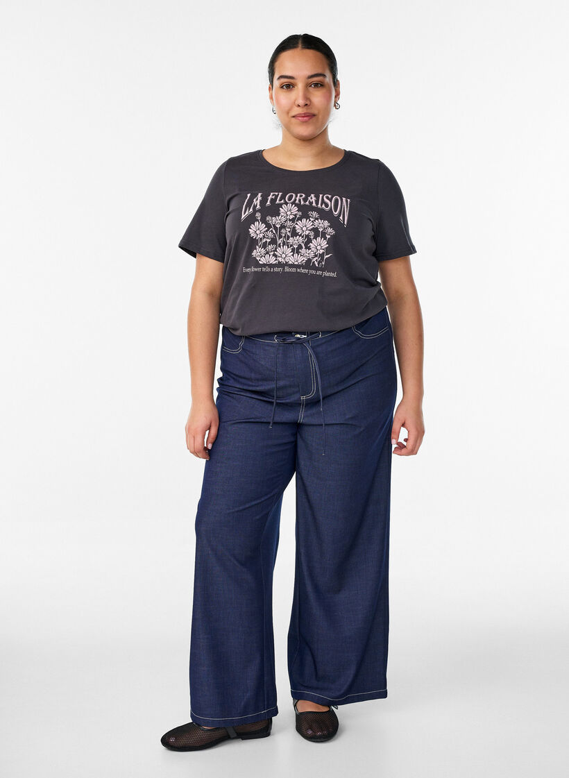 T-shirt met motief, Grijs, Model image number 1