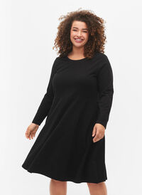 Katoenen jurk met 7/8 mouwen, Black, Model