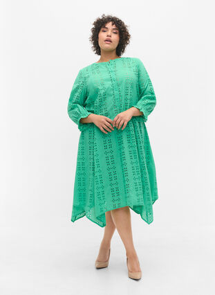 Katoenen jurk met borduursel anglaise, Holly Green, Model image number 2