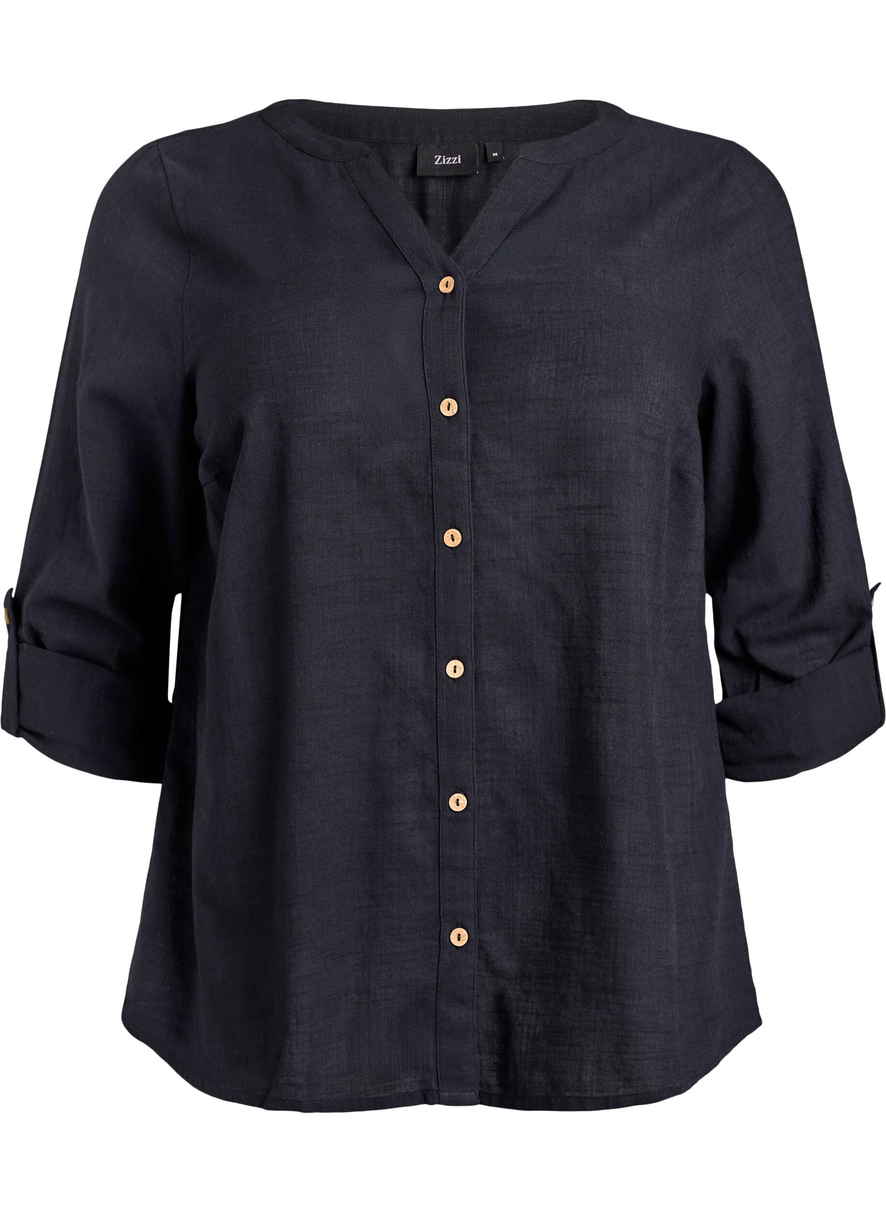 ZizziKatoenen blouse met V-hals, Zwart, Packshot image number 0