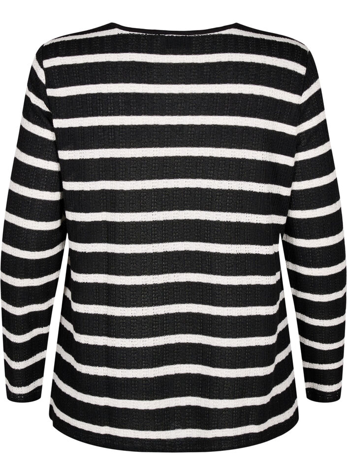 Blouse met strepen en lange mouwen, Black Sand Stripe, Packshot image number 1