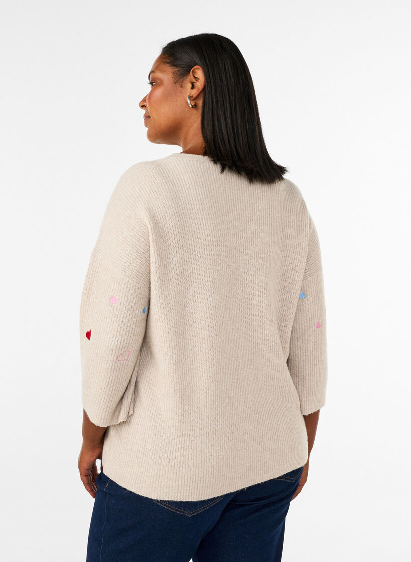 Gebreide blouse met hartjes en 3/4 mouwen, Beige, Model image number 2