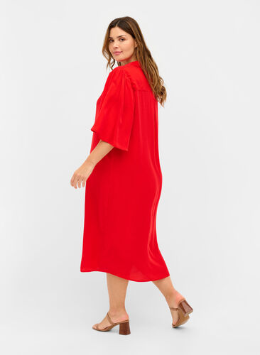 Blouse jurk met 3/4 mouwen, Fiery Red, Model image number 0