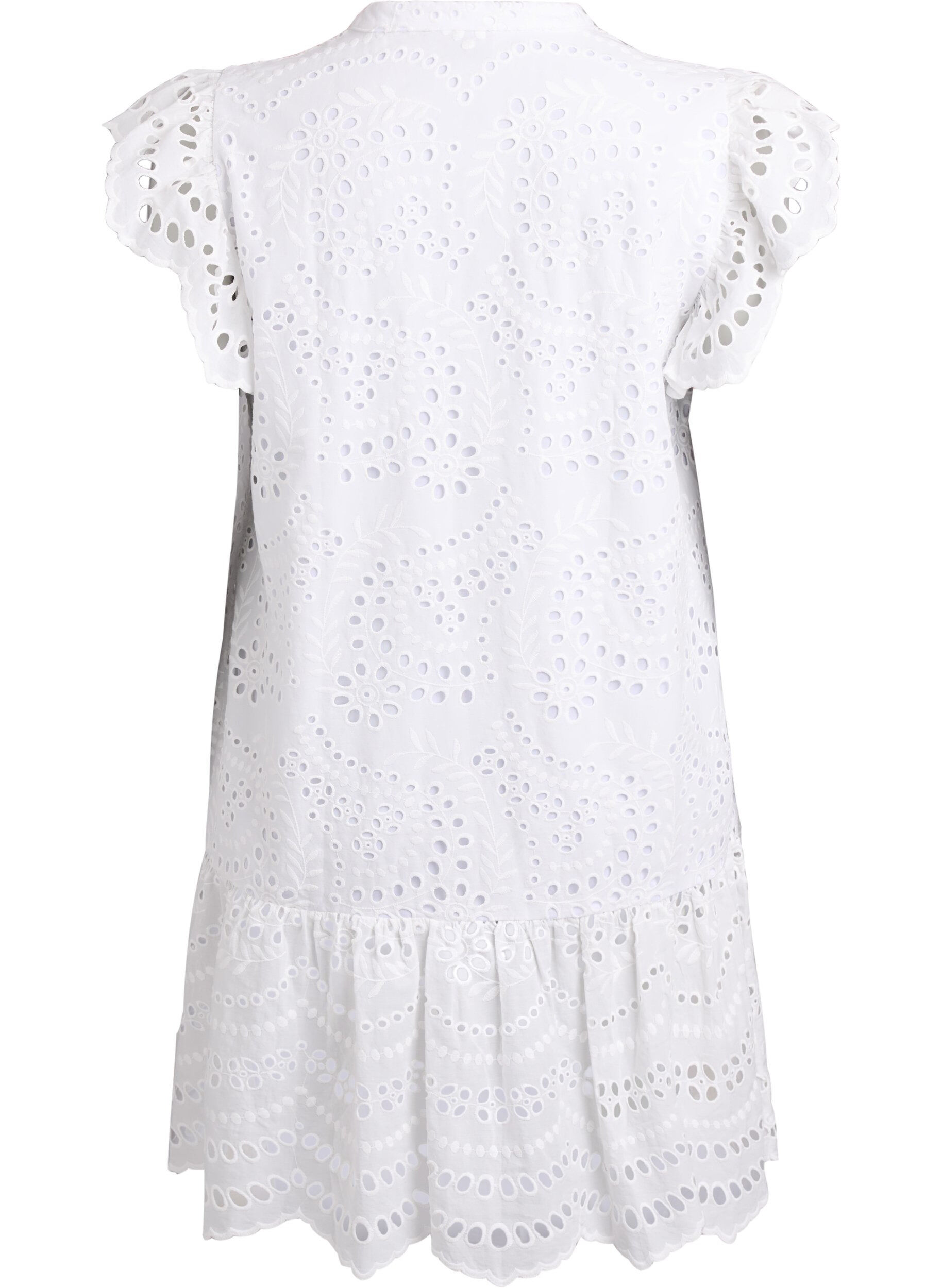 Zizzi Robe en broderie anglaise avec manches &agrave; volants, Blanc, Packshot image number 1