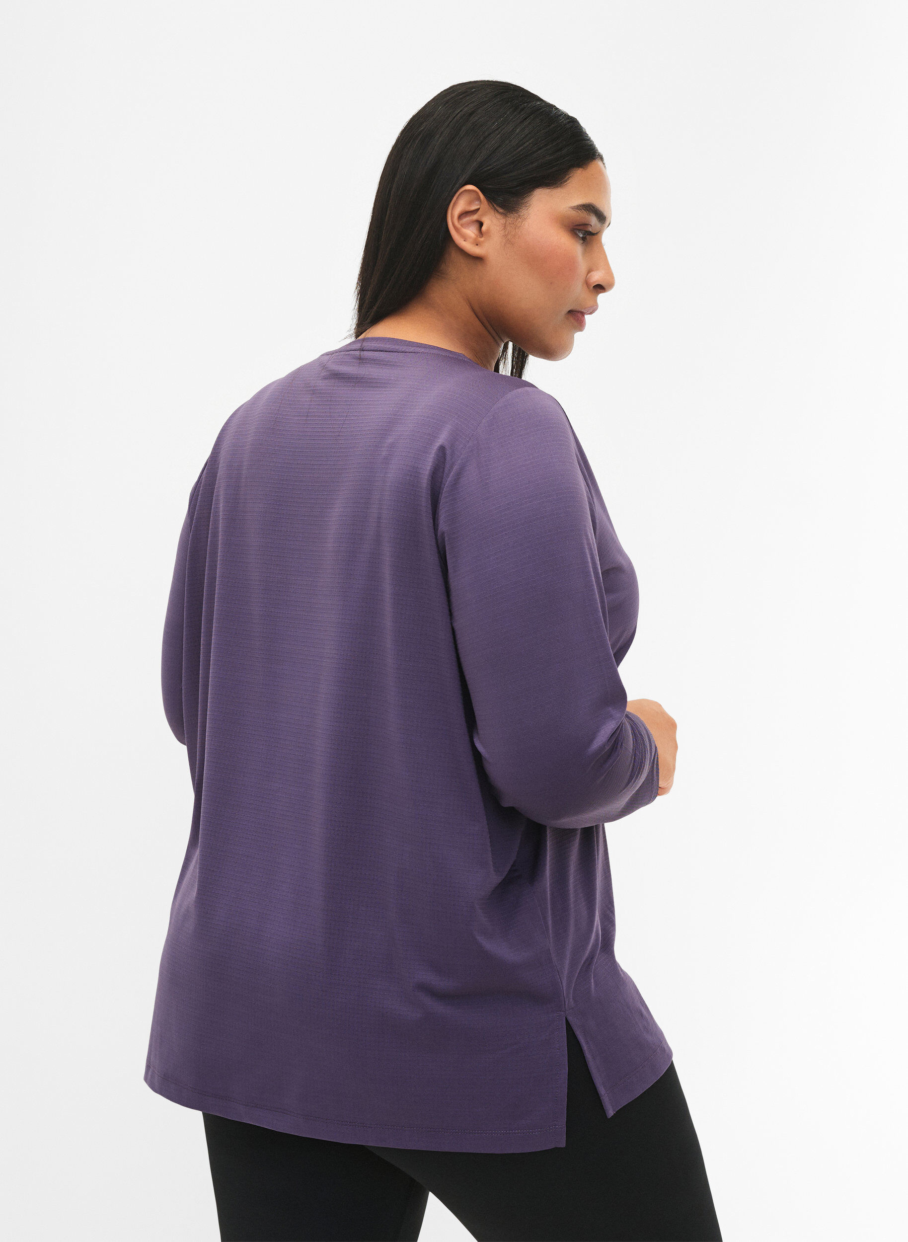 ZizziSportblouse met structuur en lange mouwen, Purple Plumeria, Model image number 1