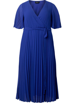 Robe midi plissée à manches courtes, Clematis Blue, Packshot image number 0