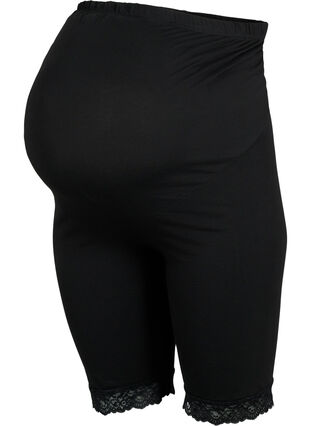 Short cycliste de grossesse avec bordure en dentelle, Black, Packshot image number 0