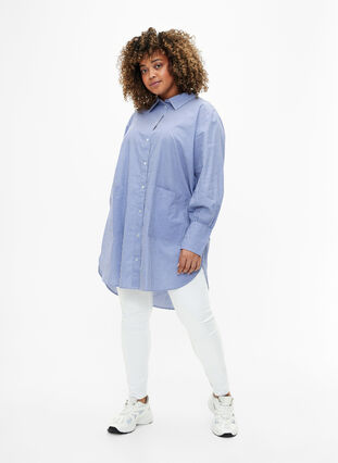 Chemise rayée ample en coton, Baja Blue Stripe, Model image number 2