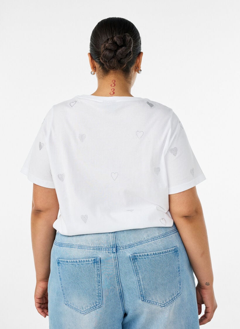 Organisch katoenen T-shirt met hartjes, Wit, Model image number 2
