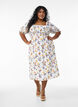 Gebloemde viscose midi-jurk met smock, Wit, Model image number 0