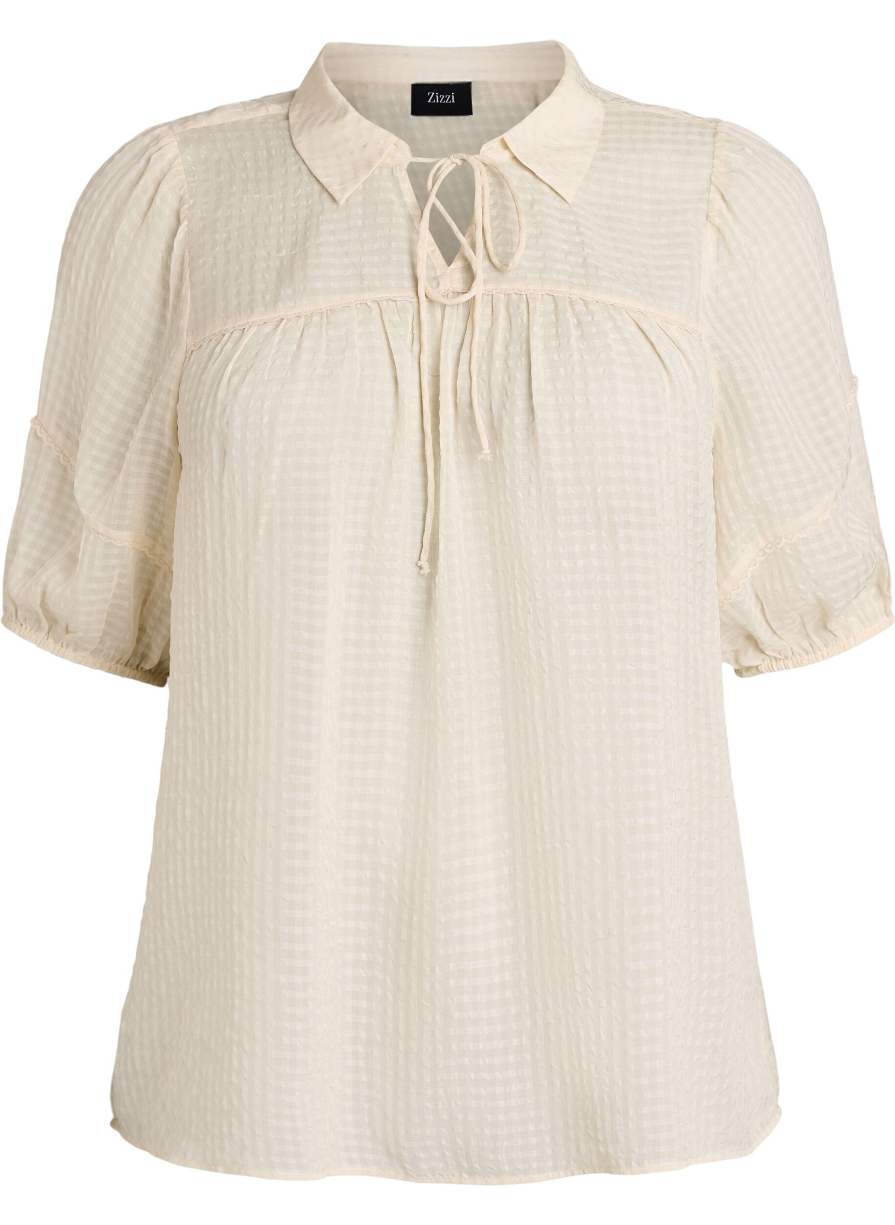 Blouse en seersucker avec lien &agrave; nouer