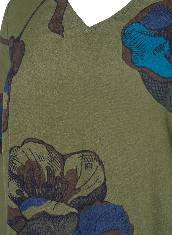 Blouse &agrave; manches longues en viscose avec imprim&eacute; floral	, Green Big Flower, Packshot image number 2