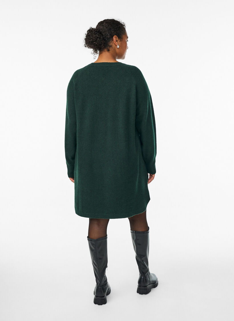 Robe courte en maille à col rond, Vert foncé, Model image number 2