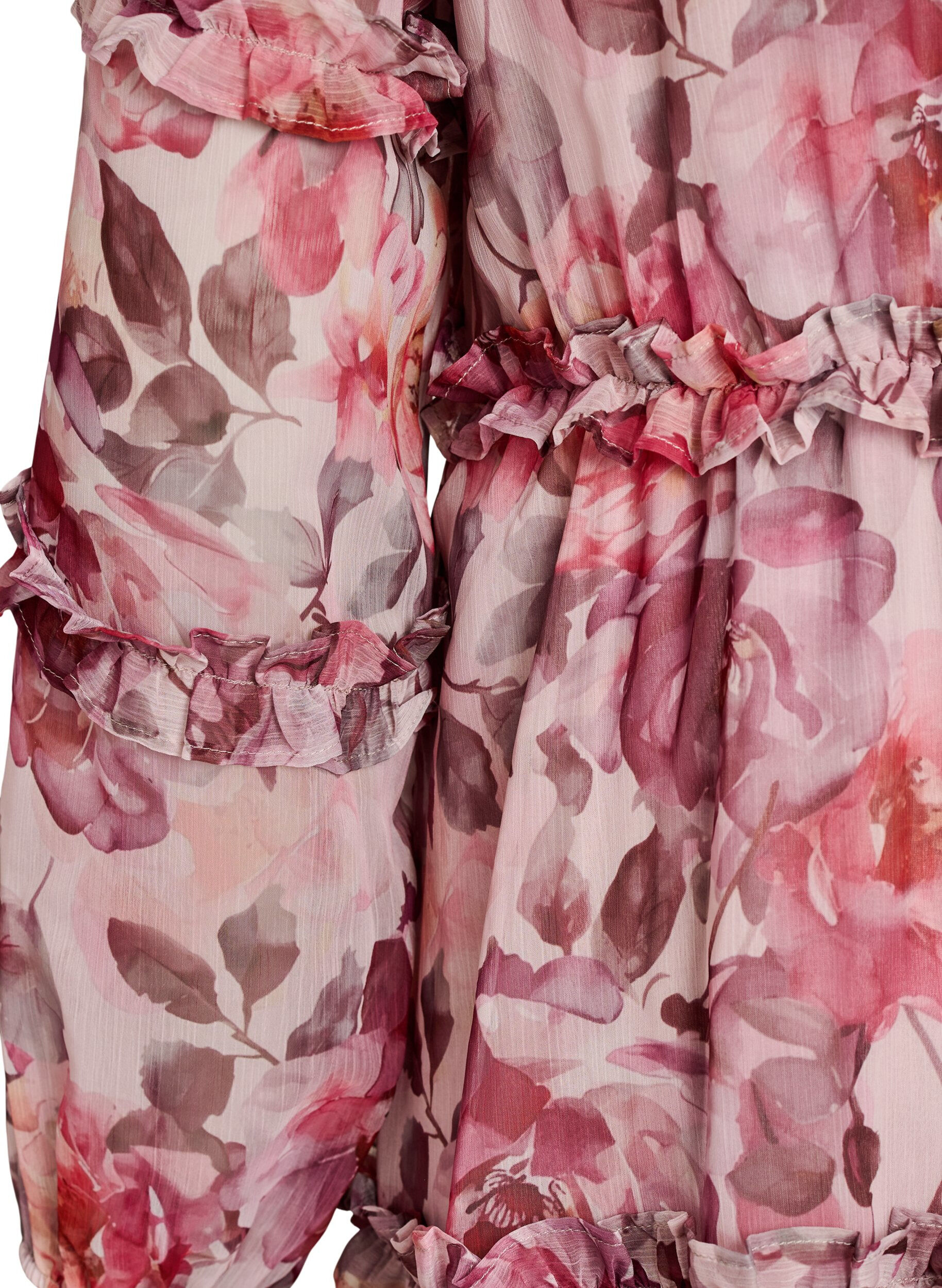 Zizzi Robe midi &agrave; fleurs avec volants et manches transparentes, Rose, Packshot image number 3