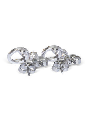 Set van 2 paar zilverkleurige oorbellen met steentjes, Silver, Packshot image number 2