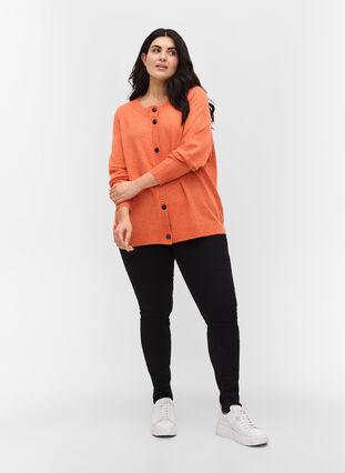 Cardigan court en maille avec boutons de couleurs contrastées, Mandarin Orange Mel, Model image number 2