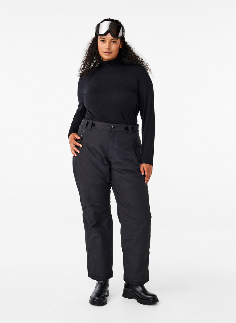 Skibroek met zakken en verstelbare taille, Zwart, Model image number 0