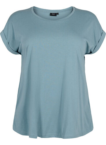 T-shirt met korte mouwen van katoenmix, Smoke Blue, Packshot image number 0