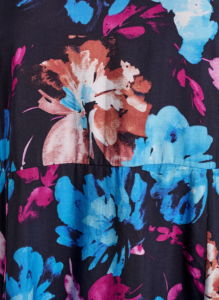 Midi-jurk met bloemenprint en empire-lijn, Zwart, Packshot image number 2