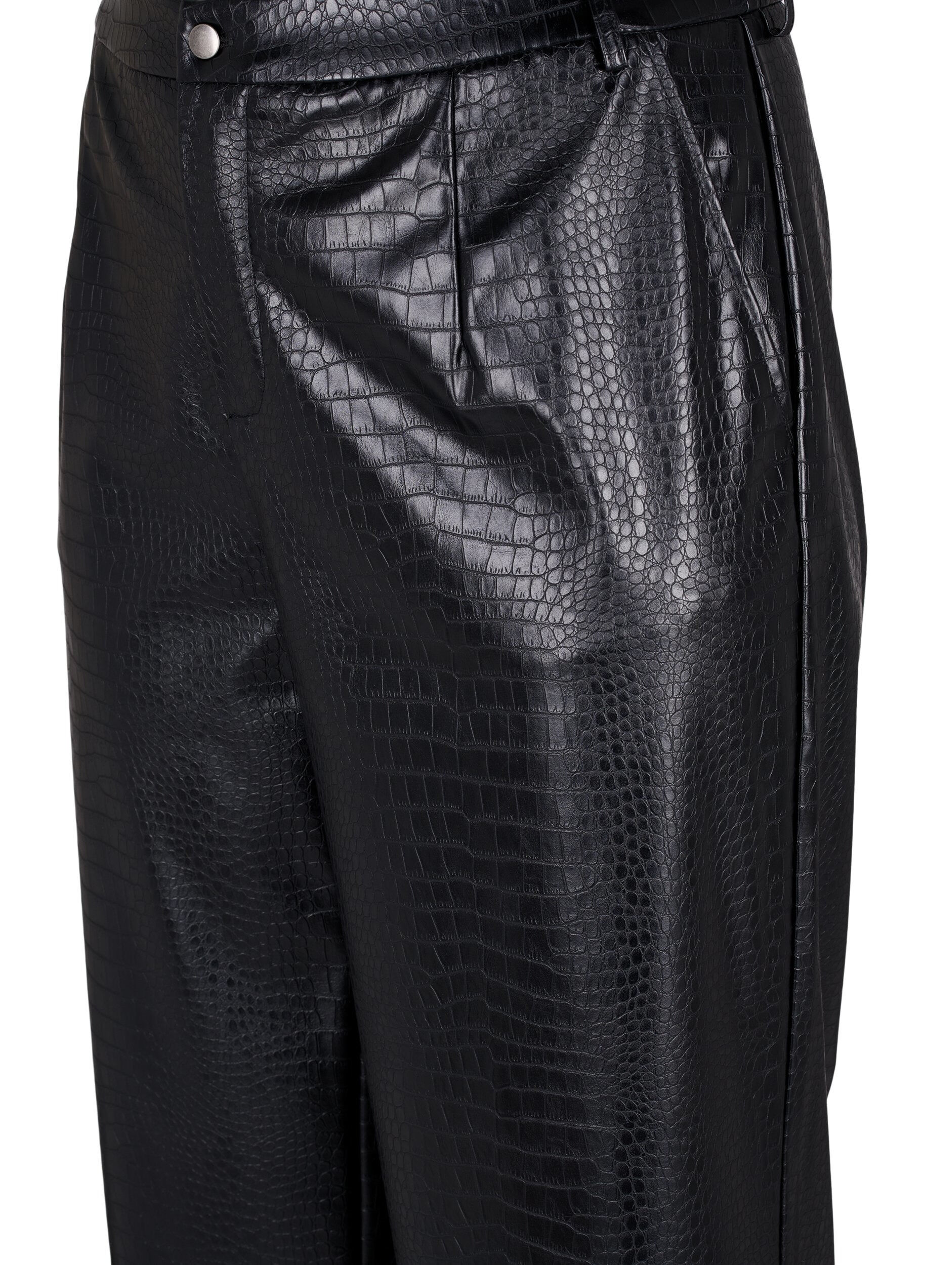 ZizziImitatieleren broek met wijdte, Black, Packshot image number 2