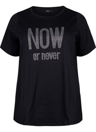 T-shirt avec rivets en coton biologique, Black NOW or never, Packshot image number 0