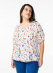Gebloemde blouse met smokwerk, Blauw, Model image number 0