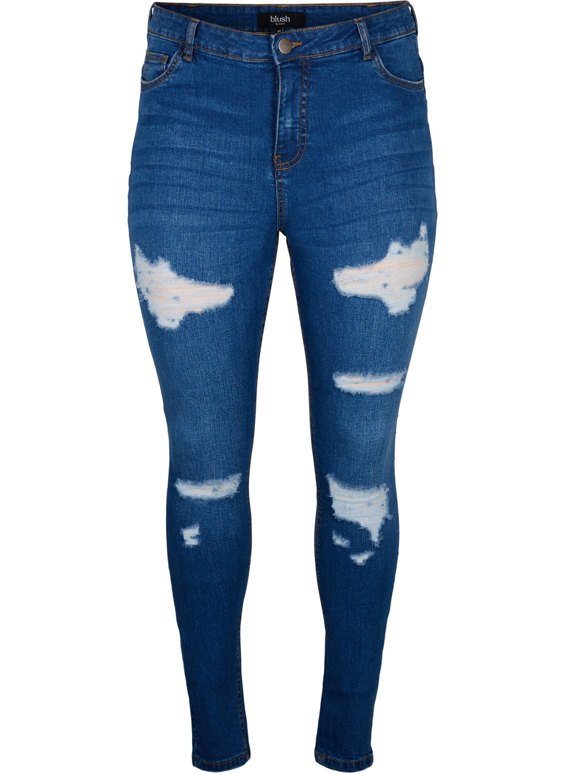 Zizzi Jean slim avec traces d'abrasion, Blue Denim, Packshot image number 0