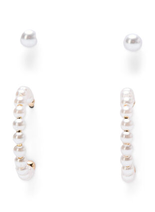 Lot de 2 boucles d'oreilles avec perles, Gold w. Pearl, Packshot image number 2