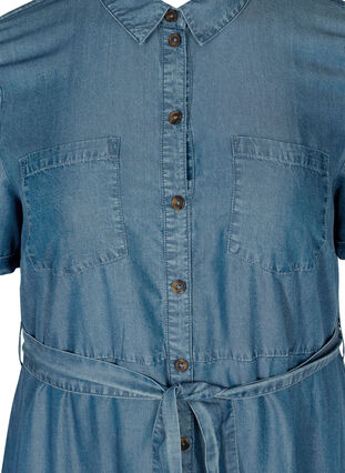 Midi-jurk met korte mouwen in lyocell, Medium Blue denim, Packshot image number 2