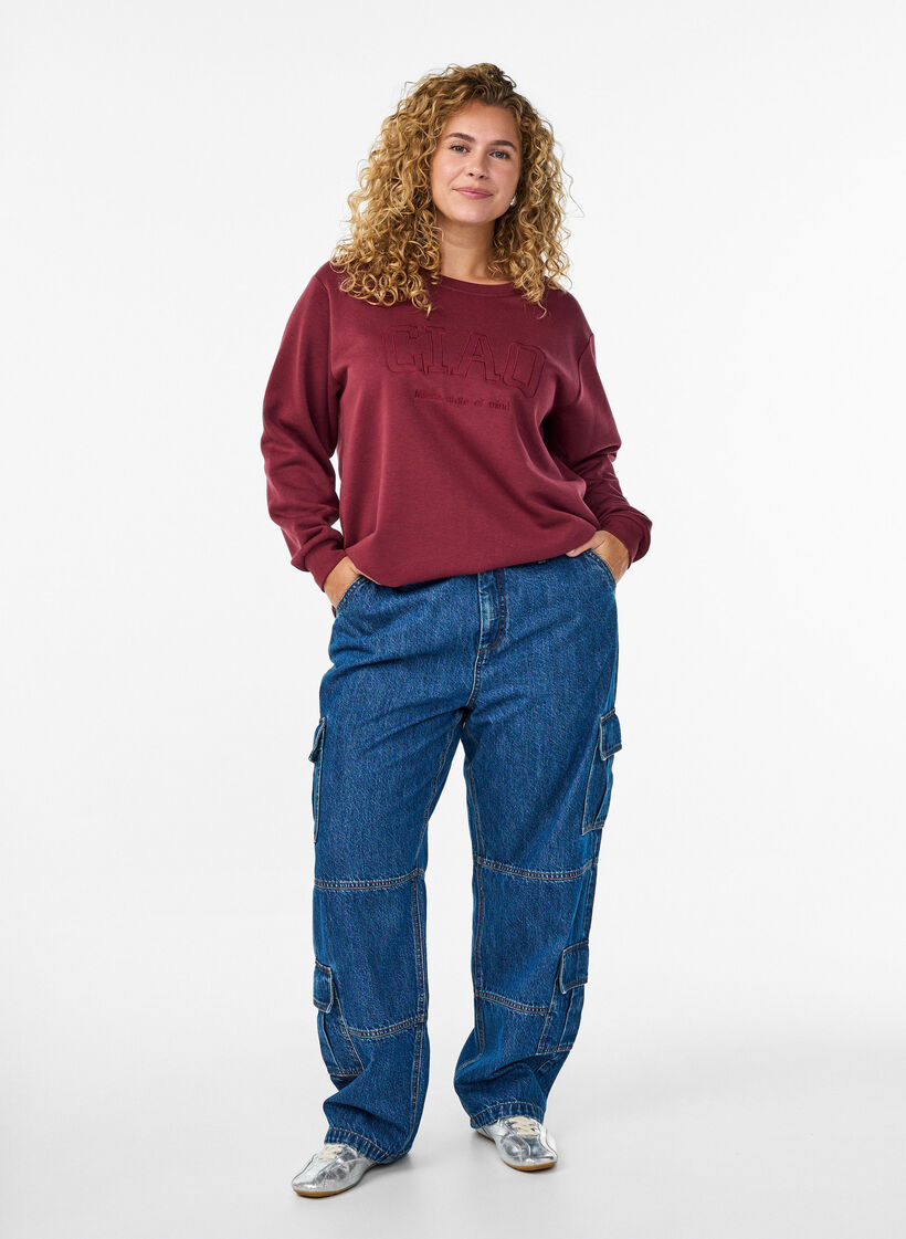 Sweatshirt met geborduurd Milaan-motief, Donker Bordeaux, Model image number 1