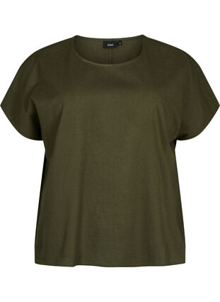 Katoenen blouse met korte mouwen van katoenmix met linnen, Forest Night, Packshot image number 0