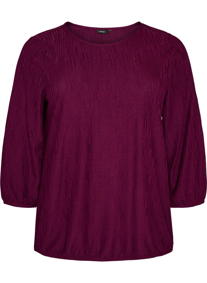 Blouse met textuur en 3/4 mouwen, Paars, Packshot image number 0