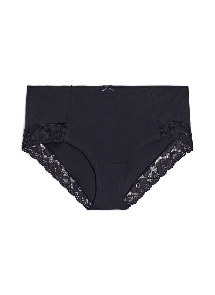 Lot de 3 culottes taille haute avec bordure en dentelle, Noir, Packshot image number 2