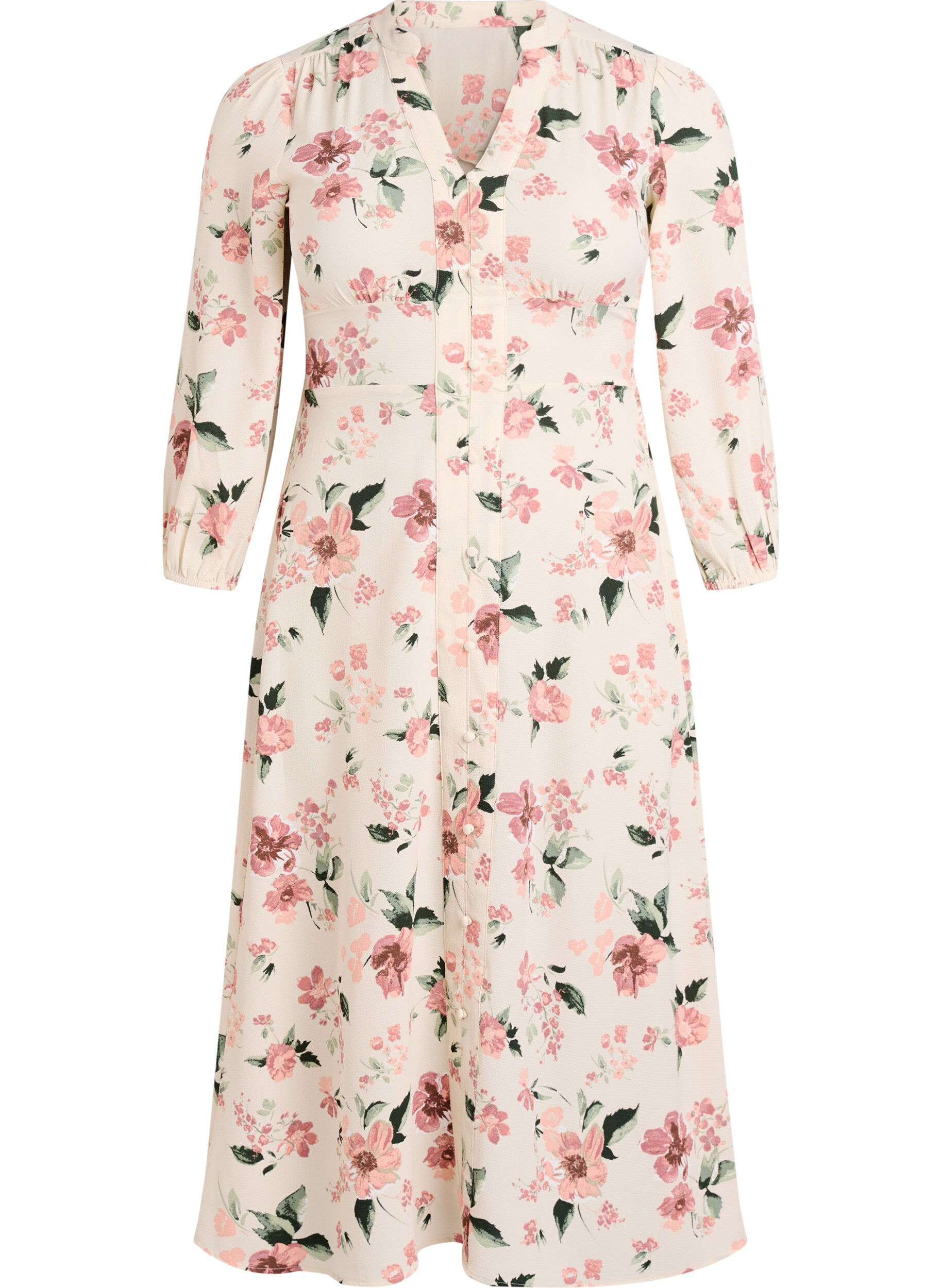 ZizziRobe midi avec smocks et boutons d&eacute;coratifs, Beige, Packshot image number 0