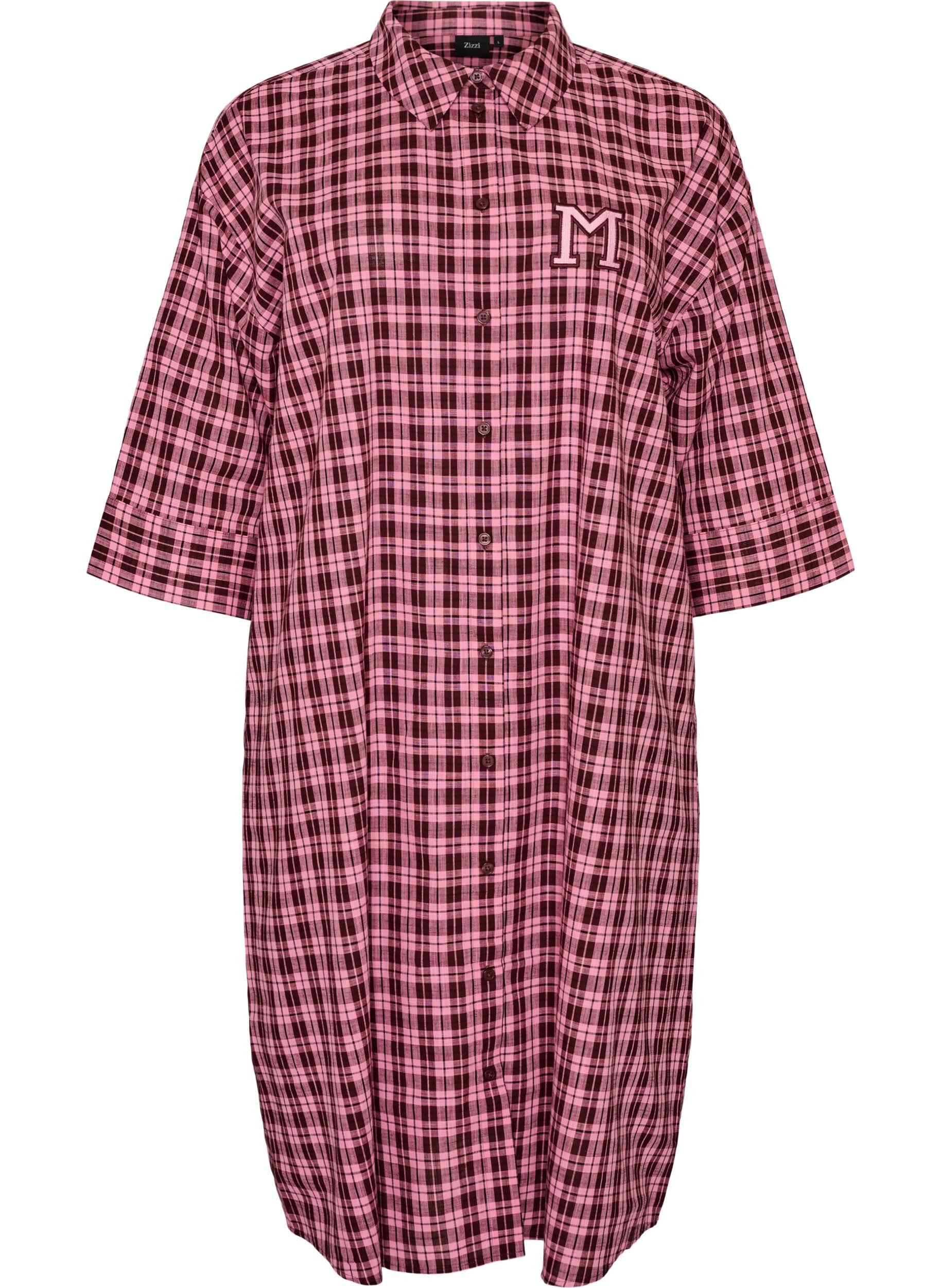 Chemise longue &agrave; carreaux avec manches 3/4