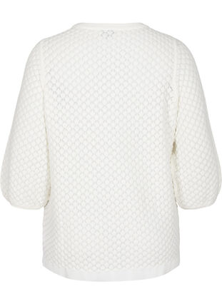 Blouse tricotée en coton bio à manches 3/4, Cloud Dancer, Packshot image number 1