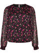 Blouse fleurie en mousseline &agrave; manches transparentes, Noir, Packshot image number 0