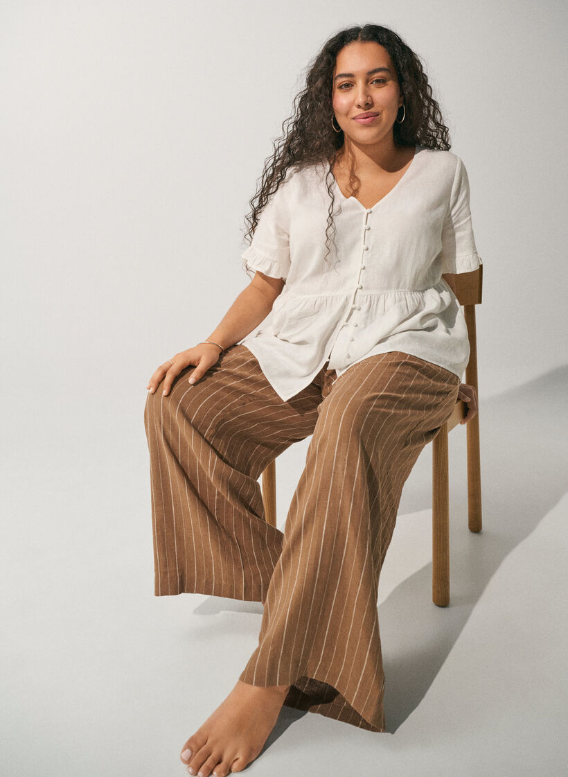 Wijde linnen en viscose broek, Bruin, Image image number 0