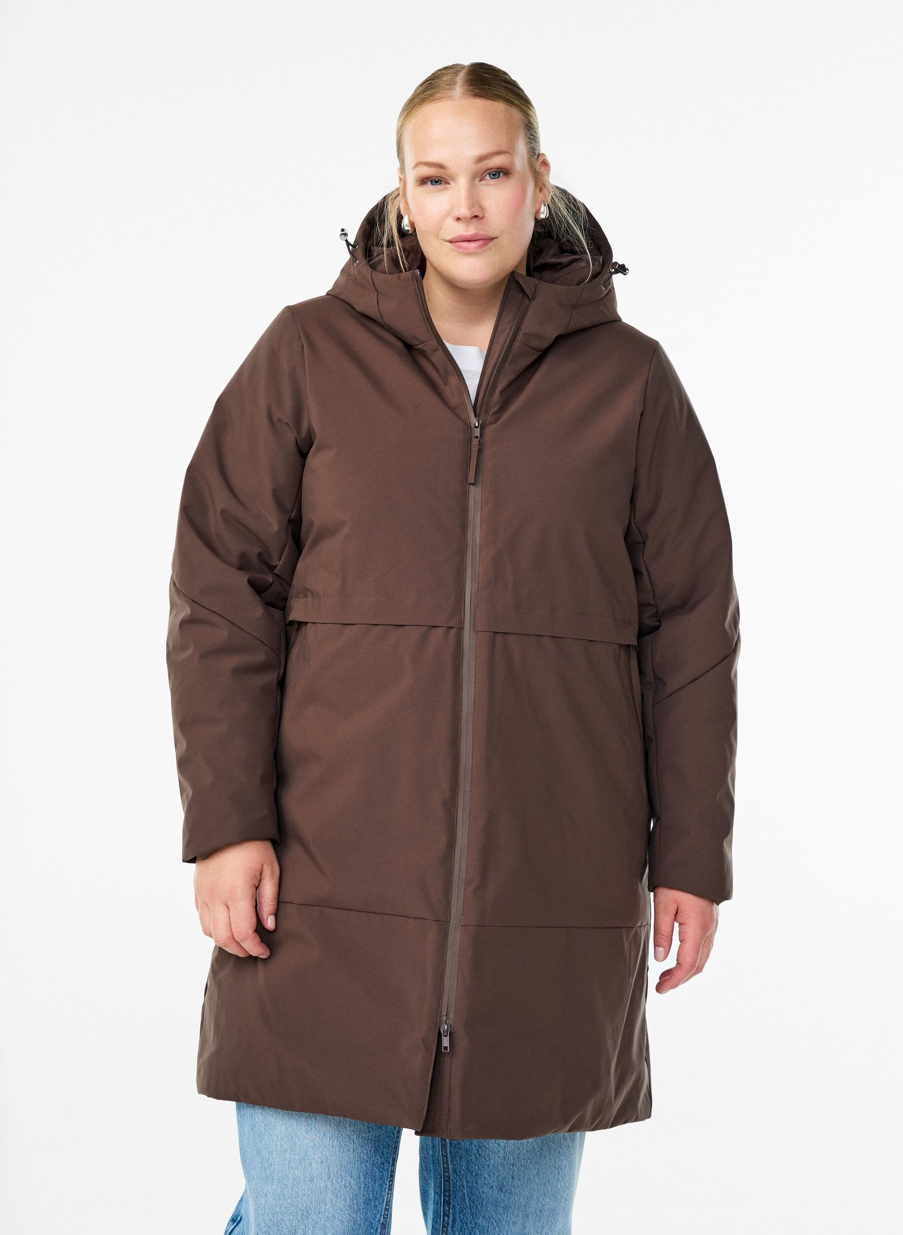 Winterjas met verstelbare taille, Bruin, Model