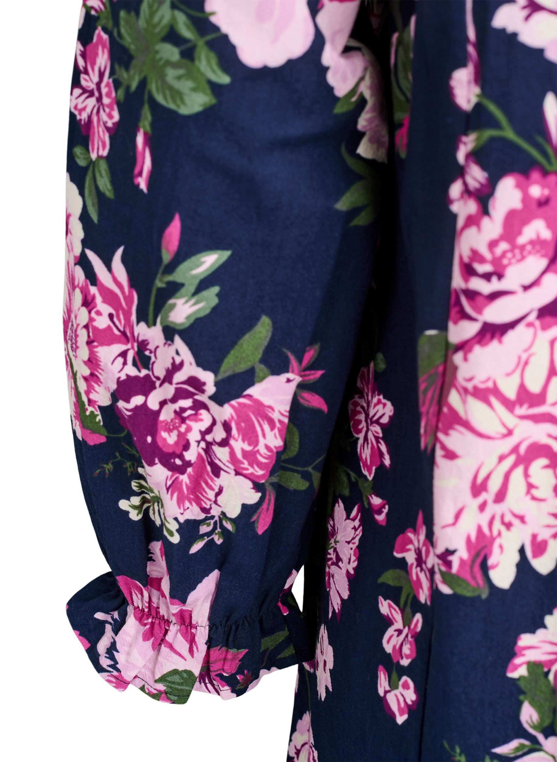 Zizzi Robe courte en coton avec col V et manches longues, Bleu, Packshot image number 3