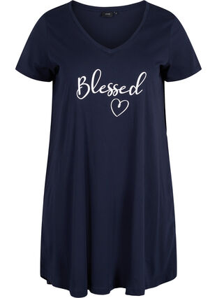 Katoenen pyjama jurk met korte mouwen en print, Night Sky  Blessed, Packshot image number 0